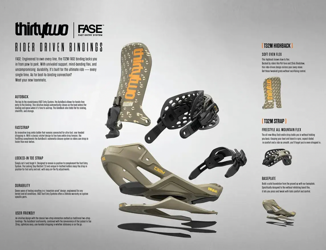 ThirtyTwo T32M Fase Mens Snowboard Bindings 2026